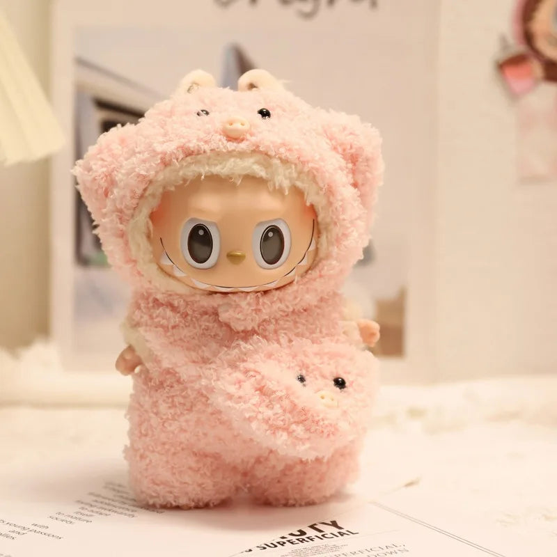 17cm Cute Mini Plush Doll'S Clothes Outfit Accessories For Korea Kpop Exo Labubu Idol Dolls donut overalls Clothing DIY Kid Gift