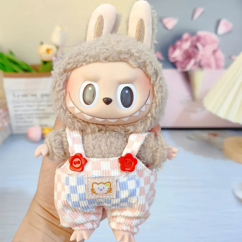 17cm Cute Mini Plush Doll'S Clothes Outfit Accessories For Korea Kpop Exo Labubu Idol Dolls donut overalls Clothing DIY Kid Gift