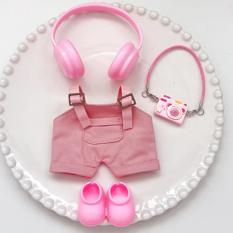17cm Mini Plush Doll'S Clothes Outfit Accessories For Korea Kpop Exo Labubu Idol Dolls Macaron overalls Clothing Gift