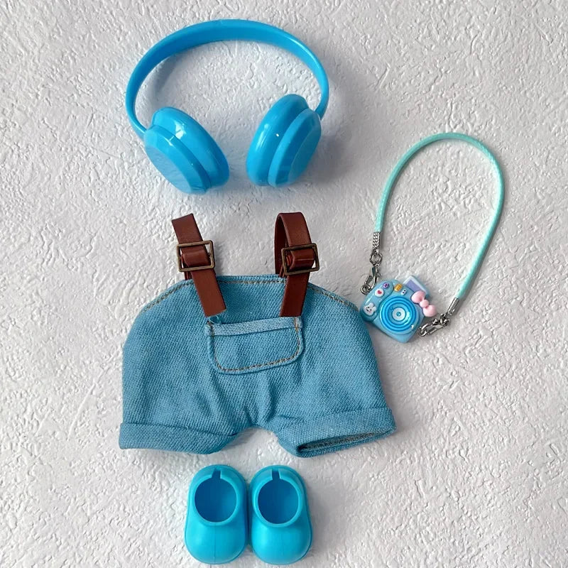 17cm Mini Plush Doll'S Clothes Outfit Accessories For Korea Kpop Exo Labubu Idol Dolls Macaron overalls Clothing Gift