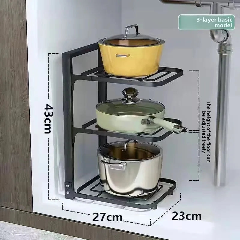 The Kitchen Is Equipped with Stainless Steel Shelves, Storage Racks, Sinks, and Multi-layered Household CabinetsKitchenOrganizer