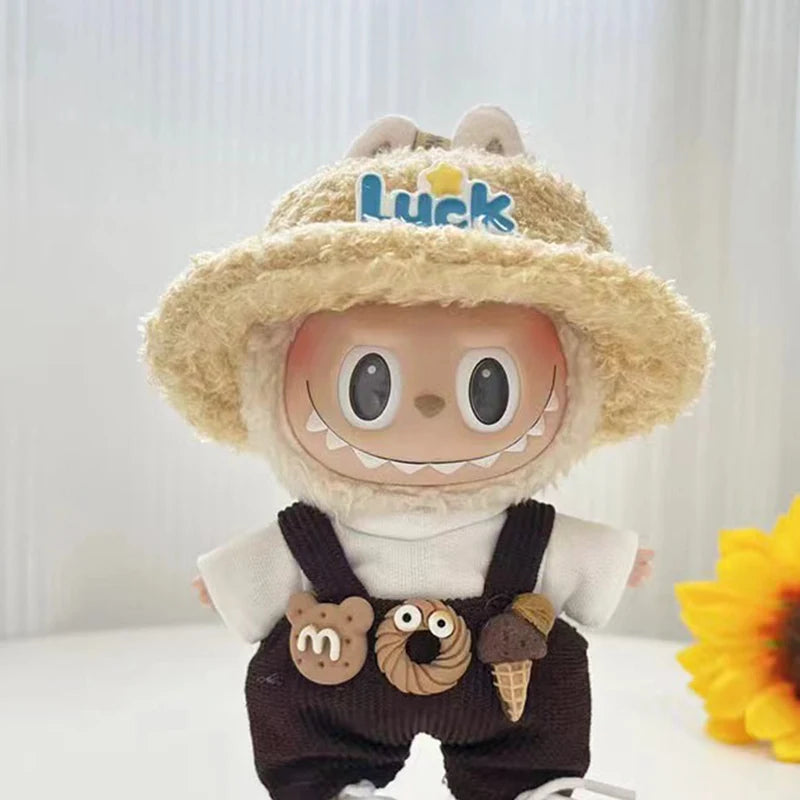 17cm Cute Mini Plush Doll'S Clothes Outfit Accessories For Korea Kpop Exo Labubu Idol Dolls donut overalls Clothing DIY Kid Gift