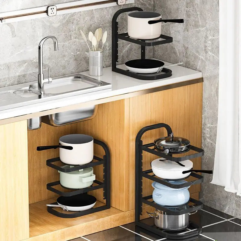The Kitchen Is Equipped with Stainless Steel Shelves, Storage Racks, Sinks, and Multi-layered Household CabinetsKitchenOrganizer